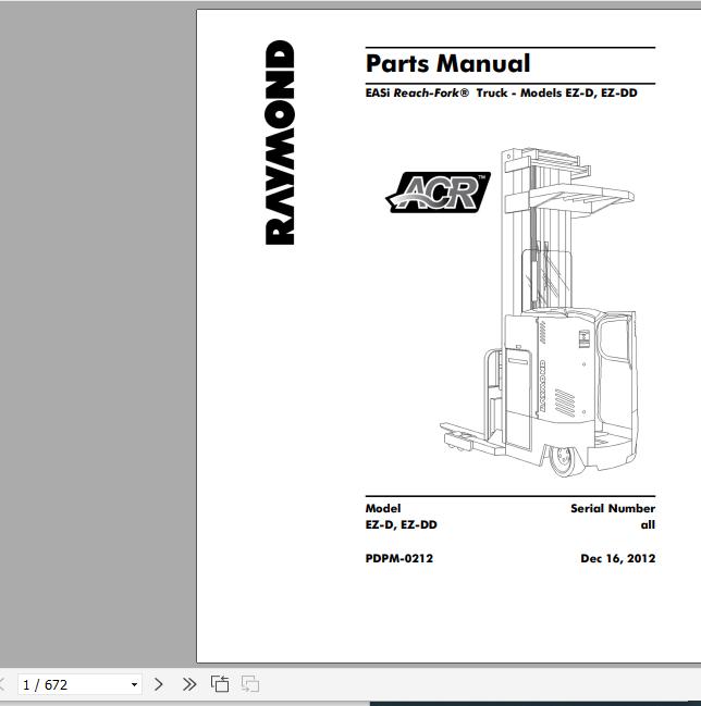 Raymond Reach Fork Truck EZ D EZ DD Schematics Maintenance Parts Manual 1
