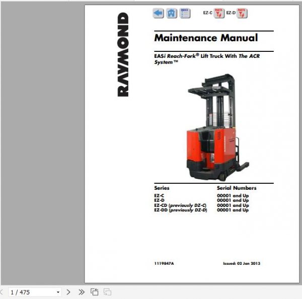 Raymond Reach Fork Truck EZ D EZ DD Schematics Maintenance Parts Manual 2