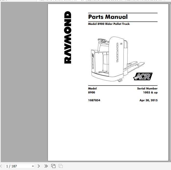 Raymond Rider Pallet Truck 8900 Schematic Maintenance Parts Manual 1