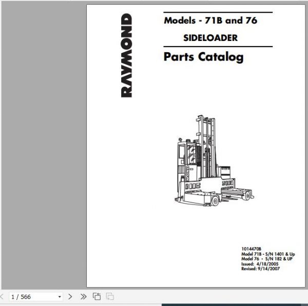 Raymond Side Loader Truck 71B 76 Schematics Maintenance Parts Manual 1