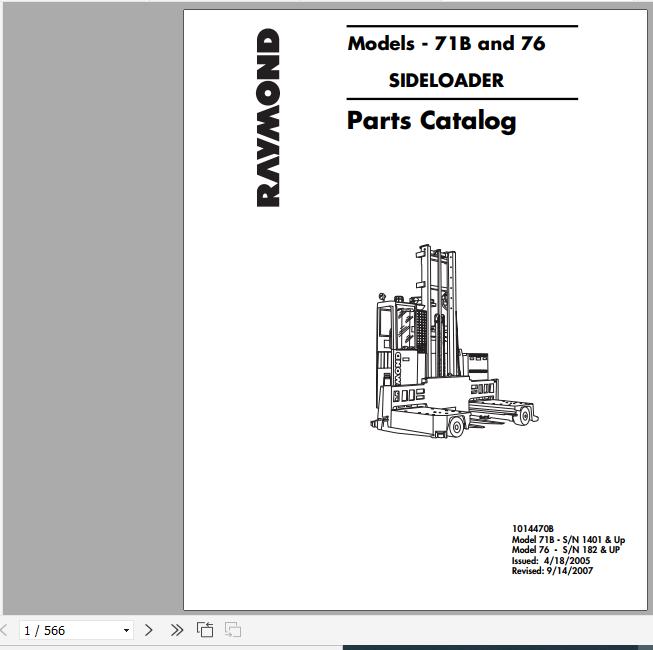 Raymond Side Loader Truck 71B 76 Schematics Maintenance Parts Manual 1