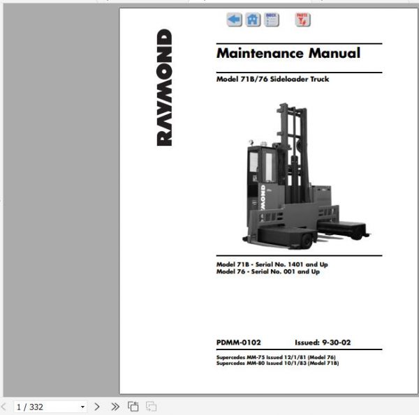 Raymond Side Loader Truck 71B 76 Schematics Maintenance Parts Manual 2