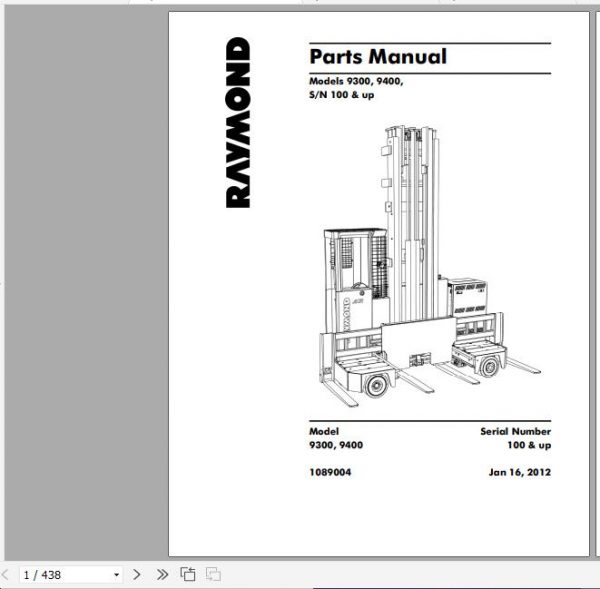 Raymond Side Loader Truck 9300 9400 Schematics Maintenance Parts Manual 1