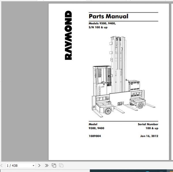 Raymond Side Loader Truck 9300 9400 Schematics Maintenance Parts Manual 3