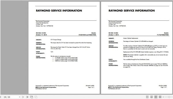 Raymond Side Loader Truck SDL RSIs Service Information 1
