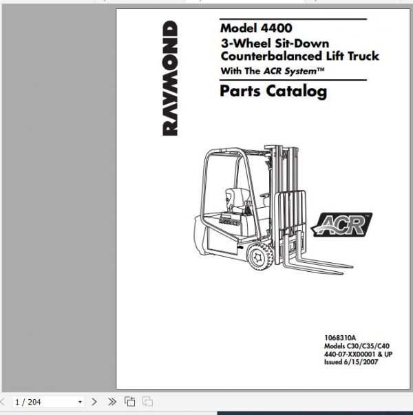 Raymond Sit down Counterbalanced Lift Truck 4400 Schematics Maintenance Parts Manual 2 1