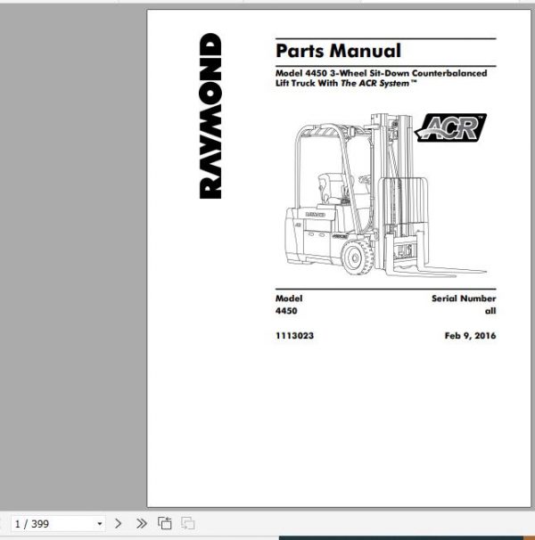 Raymond Sit down Counterbalanced Lift Truck 4450 Schematics Maintenance Parts Manual 2 1