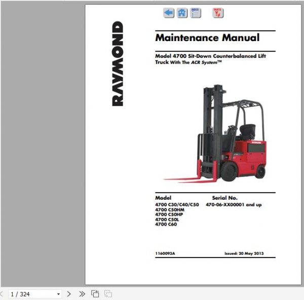 Raymond Sit down Counterbalanced Lift Truck 4700 Schematics Maintenance Parts Manual 1