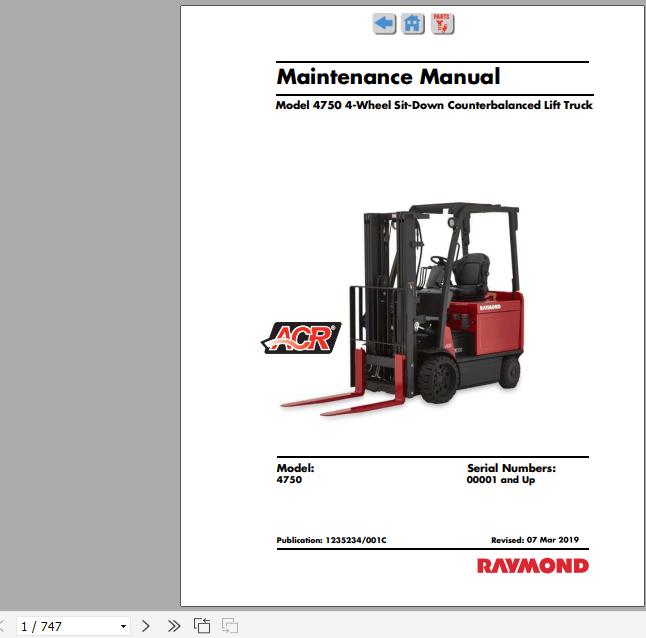 Raymond Sit down Counterbalanced Lift Truck 4750 Schematics Maintenance Parts Manual 1