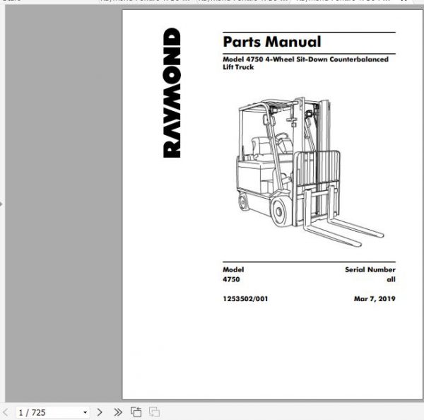 Raymond Sit down Counterbalanced Lift Truck 4750 Schematics Maintenance Parts Manual 2