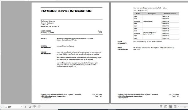 Raymond Sit down Counterbalanced Lift Truck CTB RSIs Service Information 1