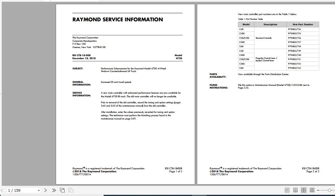 Raymond Sit down Counterbalanced Lift Truck CTB RSIs Service Information 1