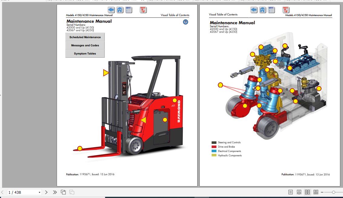Raymond Stand Up Counterbalanced Lift Truck 4150 4250 Schematics Maintenance Parts Manual 1