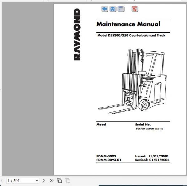 Raymond Stand Up Counterbalanced Lift Truck DSS 300 350 Schematics Maintenance Parts Manual 1