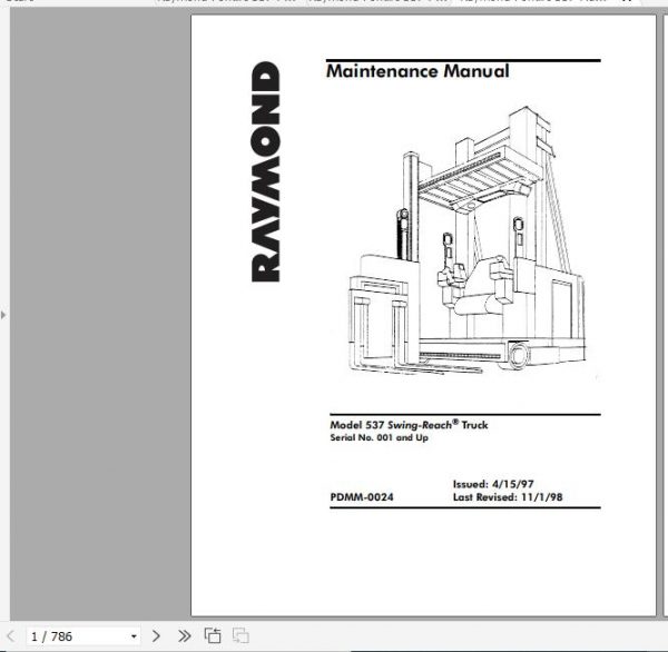 Raymond Swing Reach Truck 537 Maintenance Parts Manual 1