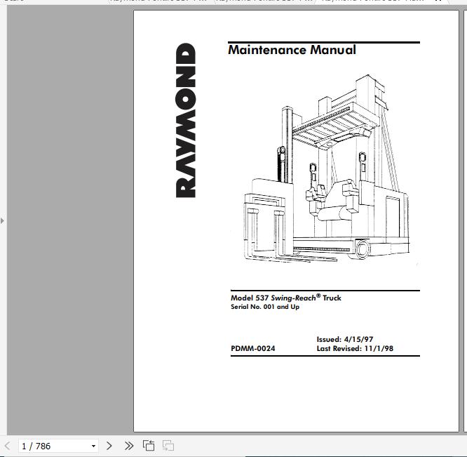 Raymond Swing Reach Truck 537 Maintenance Parts Manual 1
