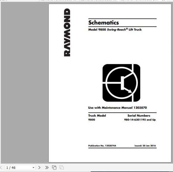 Raymond Swing Reach Truck 9800 Schematics Maintenance Parts Manual 1
