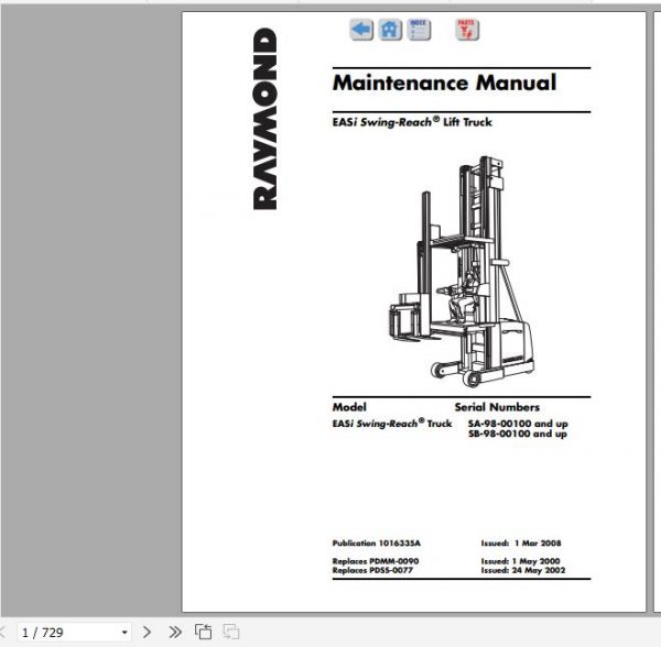 Raymond Swing Reach Truck SA SB Schematics Maintenance Parts Manual 1