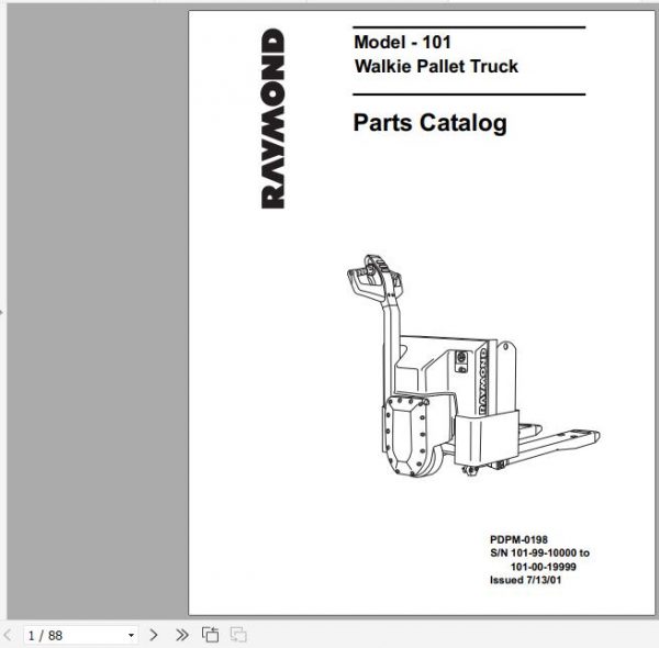 Raymond Walkie Pallet Truck 101 Schematic Maintenance Parts Manual 2
