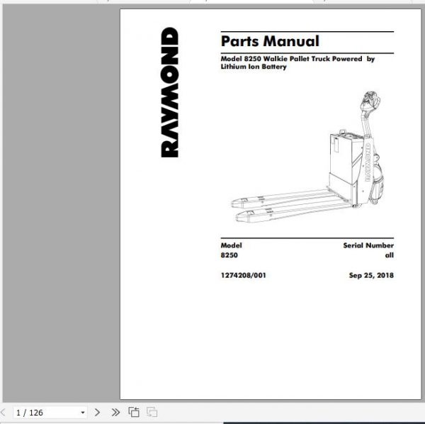 Raymond Walkie Pallet Truck 8250 Schematic Maintenance Parts Manual 2