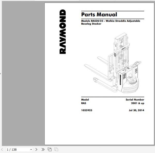 Raymond Walkie Straddle Stacker RAS 20 25 Schematics Maintenance Parts Manual 1