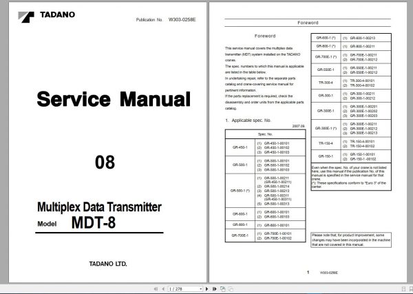 Tadano Crane 55 Ton GR 550EX 1 Service Manual Parts Catalog Circuit Diagram 5