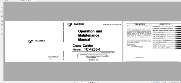 Tadano Crane Carrier TC 4255 1 TC 4255 1 00100 Operation Maintance Manual 1