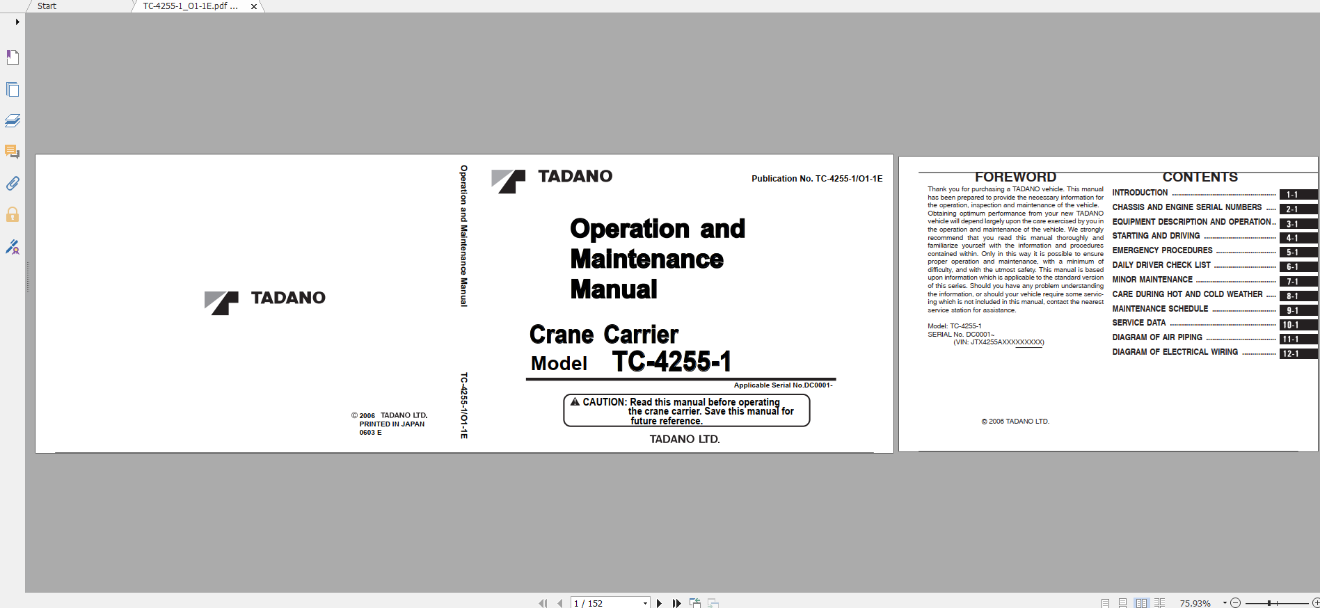 Tadano Crane Carrier TC 4255 1 TC 4255 1 00300 Operation Maintance Manual 1