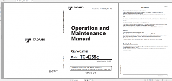 Tadano Crane Carrier TC 4255 2 TC 4255 2 00300 Operation Maintance Manual 1