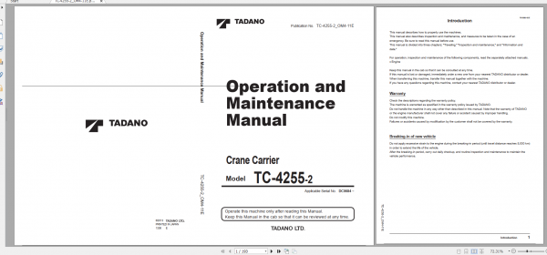 Tadano Crane Carrier TC 4255 2 TC 4255 2 00400 Operation Maintance Manual 1