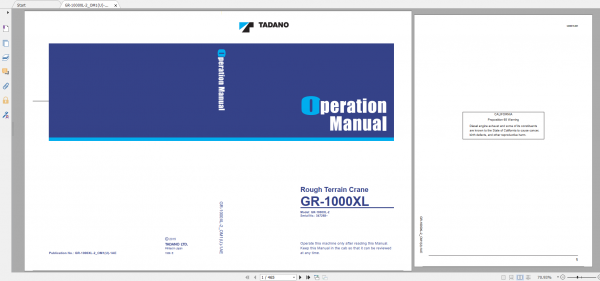 Tadano Rough Terrain Crane GR 1000XL 2 GR 1000 2 00103 Operation Maintance Manual 1