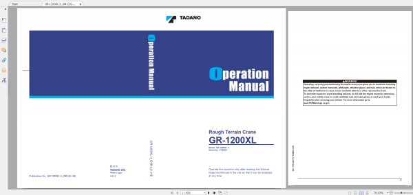 Tadano Rough Terrain Crane GR 1200XL 3 GR 1200 3 00101 Operation Maintance Manual 1