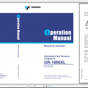Tadano Rough Terrain Crane GR 1600XL 2 GR 1600 2 00103 PO Operation Maintance Manual Po 1