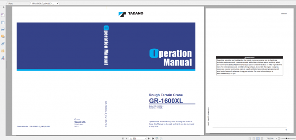 Tadano Rough Terrain Crane GR 1600XL 3 GR 1600 3 00102 Operation Maintance Manual 1