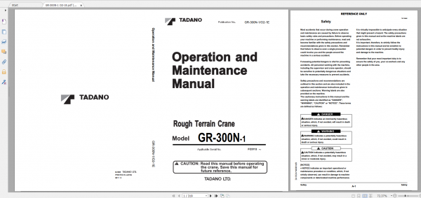 Tadano Rough Terrain Crane GR 300XL 1 GR 300 1 00212 Operation Maintance Manual 1