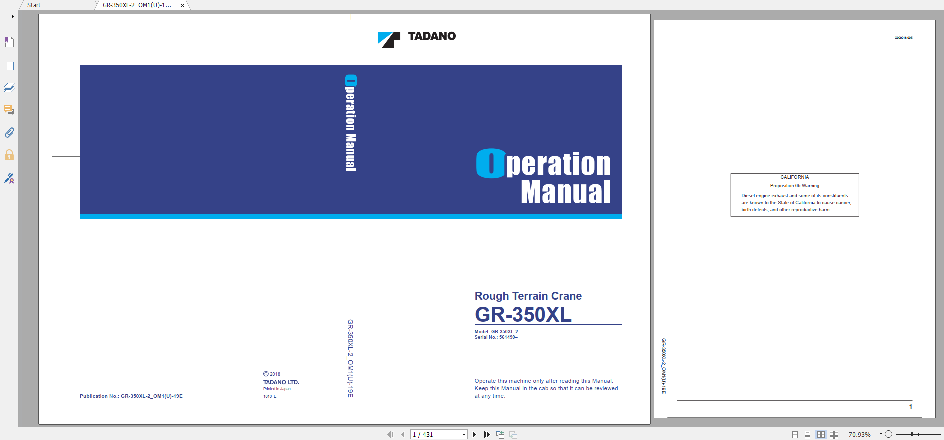 Tadano Rough Terrain Crane GR 350XL 2 GR 350 2 00102 Operation Maintance Manual 3
