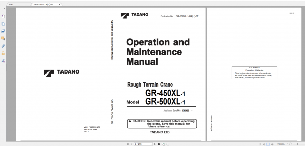 Tadano Rough Terrain Crane GR 450XL 1 GR 450 1 00314 Operation Maintance Manual 1