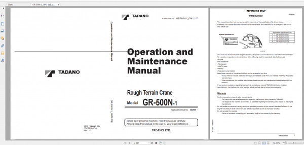 Tadano Rough Terrain Crane GR 500NPT 1 GR 500N 1 00104 Operation Maintance Manual 1