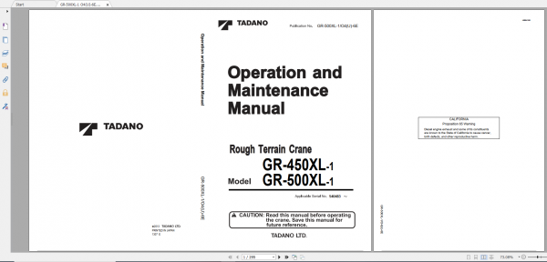 Tadano Rough Terrain Crane GR 500XL 1 GR 500 1 00314 Operation Maintance Manual 1