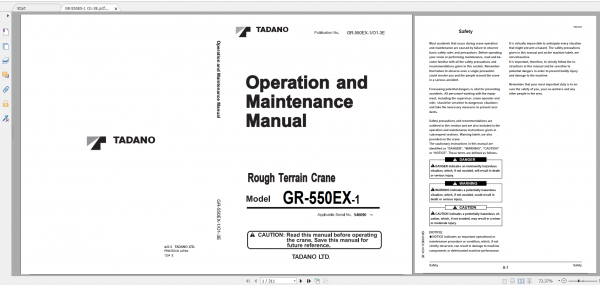 Tadano Rough Terrain Crane GR 550EX 1 GR 550E 1 00211 Operation Maintance Manual 1