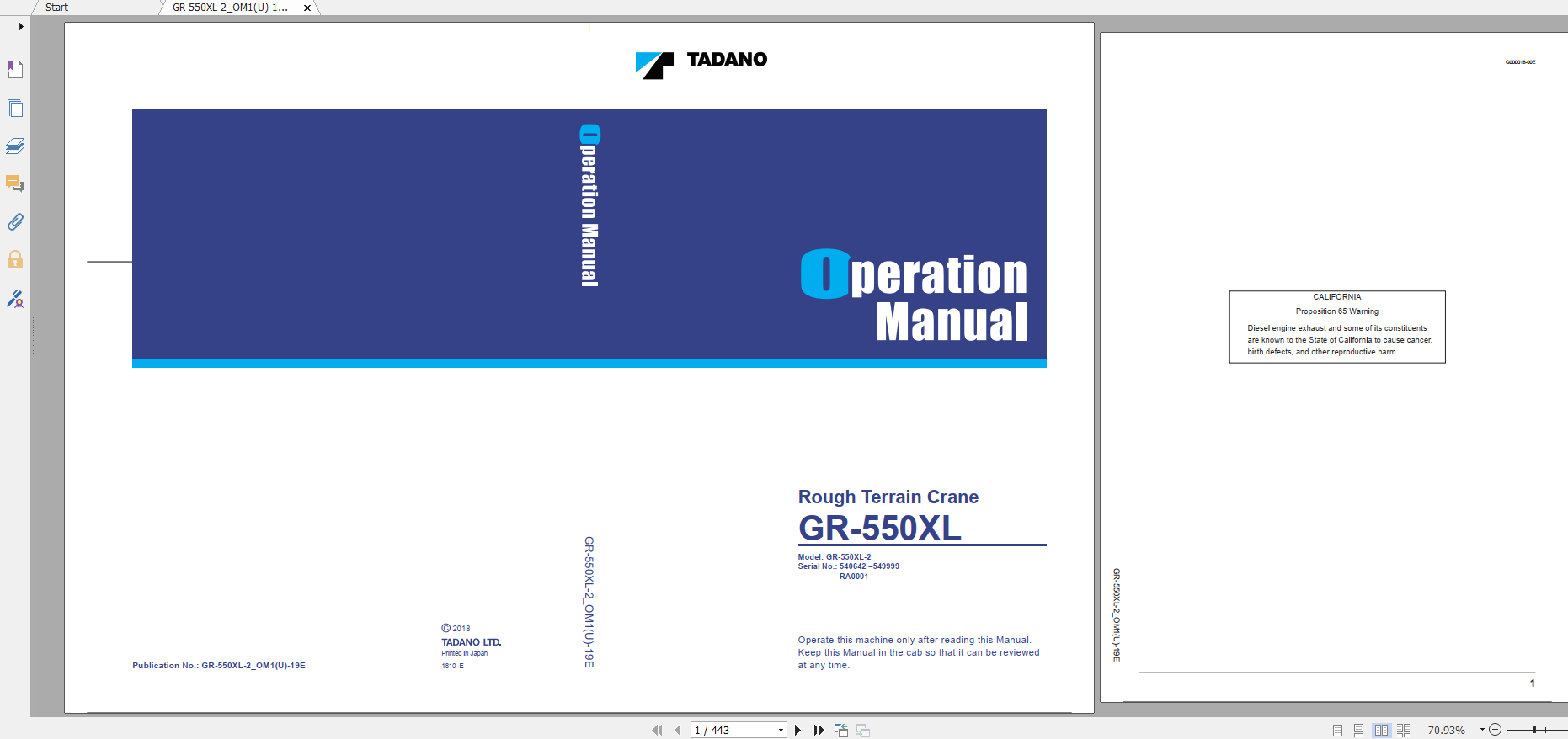 Tadano Rough Terrain Crane GR 550XL 2 GR 550 2 00104 Maintance Manual 1