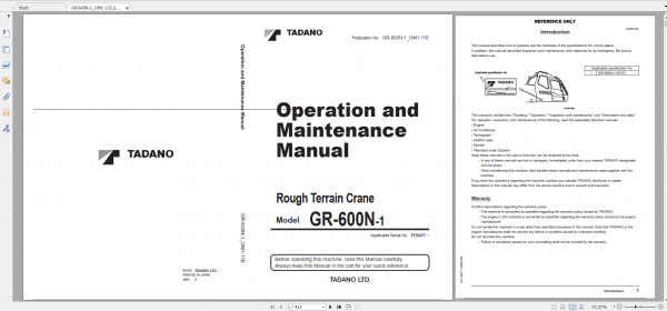 Tadano Rough Terrain Crane GR 600N 1 GR 600N 1 00101 Operation Maintance Manual 1