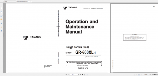 Tadano Rough Terrain Crane GR 600XL 1 GR 600 1 00214 Operation Maintance Manual 1