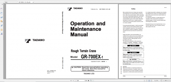 Tadano Rough Terrain Crane GR 700EX 1 GR 700E 1 00211 Operation Maintance Manual 1