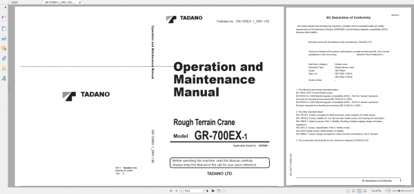 Tadano Rough Terrain Crane GR 700EX 1 GR 700E 1 00214 Operation Maintance Manual 1