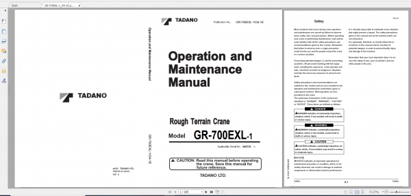 Tadano Rough Terrain Crane GR 700EXL 1 GR 700E 1 00102 Operation Maintance Manual 1