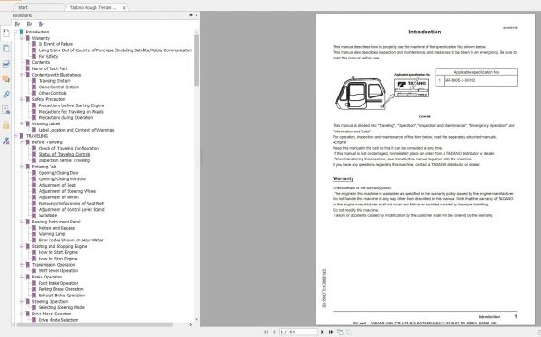 Tadano Rough Terrain Crane GR 800EX 3 Service Manual Circuit Diagram Operator Manual Parts Catalog 2