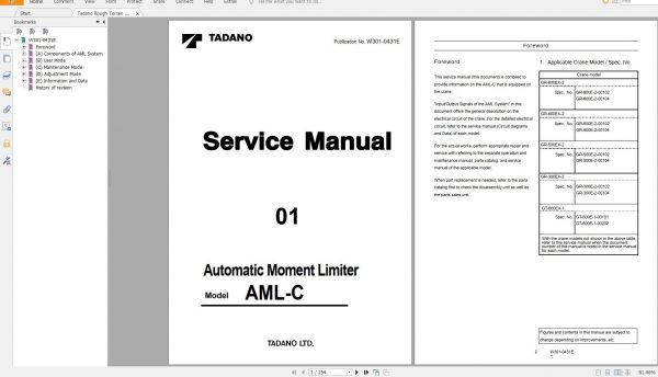 Tadano Rough Terrain Crane GR 800EX 3 Service Manual Circuit Diagram Operator Manual Parts Catalog 4