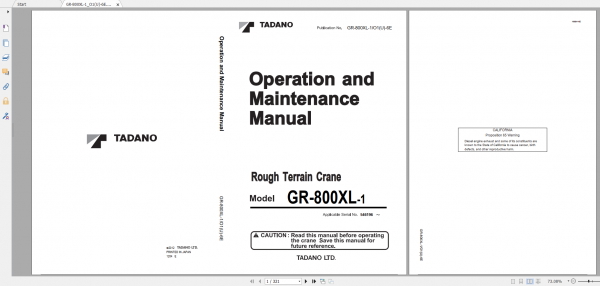 Tadano Rough Terrain Crane GR 800XL 1 GR 800 1 00211 Operation Maintance Manual 1