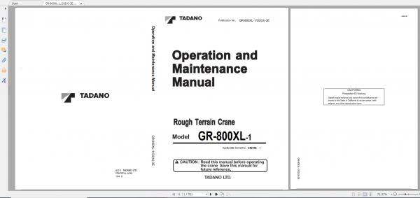 Tadano Rough Terrain Crane GR 800XL 1 GR 800 1 00212 Operation Maintance Manual 1
